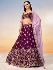 Burgundy Pure Georgette with heavy Sequins embroidery Semi-Stitched Lehenga choli & Dupatta