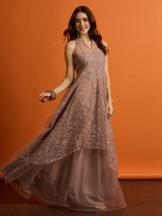 Embroidered V-Neck Gown Ethnic Dresses