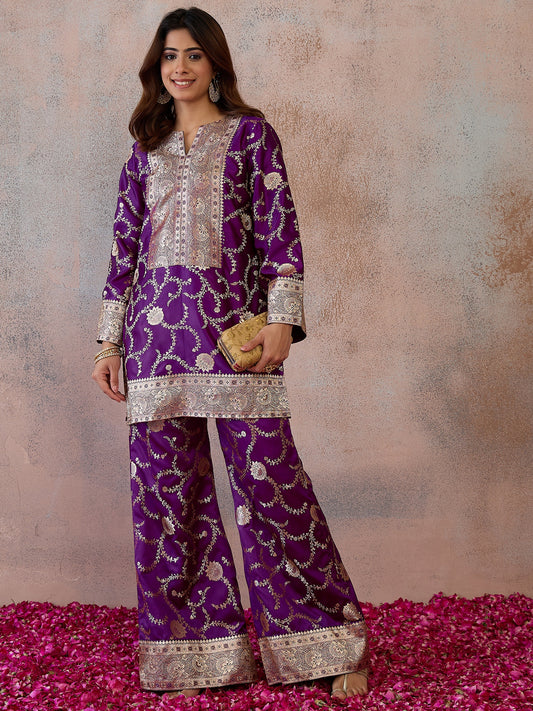 Floral Woven Design Tunic with Palazzos