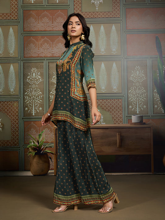 Ethnic Motifs Printed & Embroidered Top With Palazzo Co-Ords