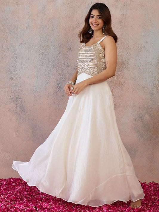Embroidered Shoulder Straps Gown Ethnic Dresses