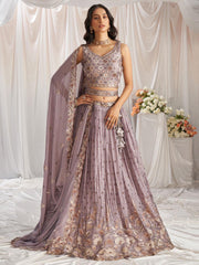 Mauve Georgette Sequin embroidery Semi Stitched Lehenga choli and Dupatta
