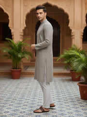 Striped Mandarin Collar Kurta & Trousers
