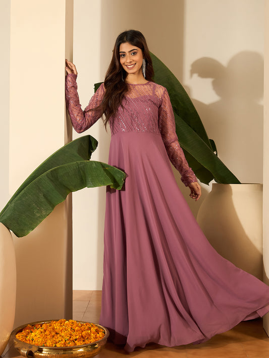 Women Embellished Sequined Maxi Ethnic Dress