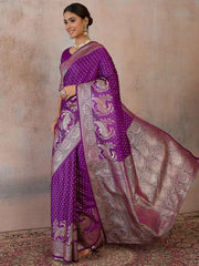Ethnic Motifs Zari Silk Blend Handloom Saree