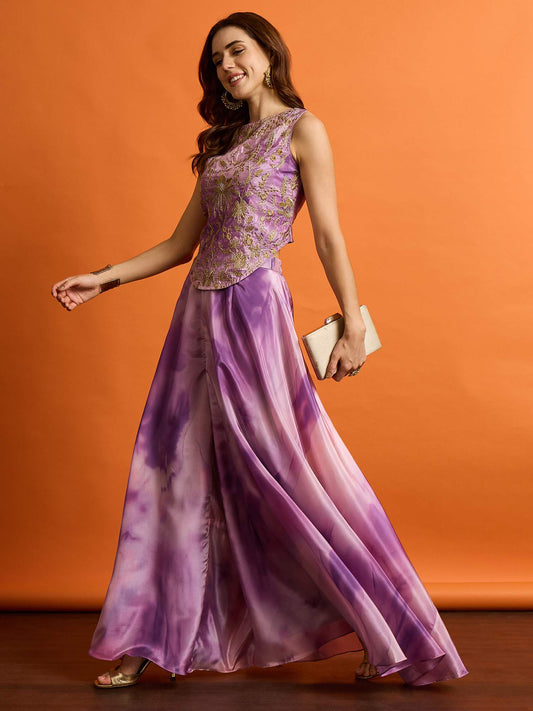 Floral Organza Embroidered Top with Palazzos