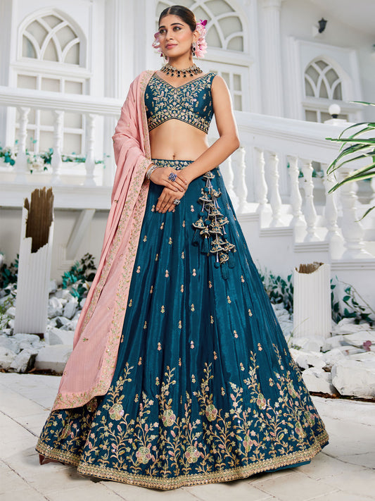 Navy blue colour Chiffon Sequinse embroidery Semi-Stitched Lehenga choli and Dupatta