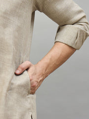 Men Regular Linen Kurta with Dhoti Pants
