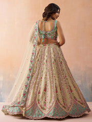 Cream Tissue Sequins Embroidered Semi Stitched Lehenga and Unstitched Blouse With Dupatta