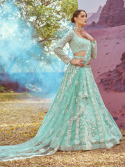 Sea green Organza Sequins embroidery Semi-Stitched Lehenga choli & Dupatta