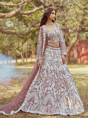 Rose Gold Pure Satin Sequins embroidery Semi-Stitched Lehenga choli & Dupatta