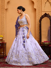 Lavender Tissue Fabric Sequins embroidery Semi-Stitched Lehenga & Unstitched Blouse With Dupatta