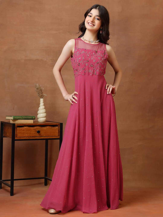 Embellished Round Neck A-Line Ethnic Dresses