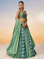Lime Green Pure Chiffon position print with Sequins embroidery Semi-Stitched Lehenga choli & Dupatta