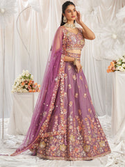 Lavender Organza Sequins embroidery Semi Stitched Lehenga choli and Dupatta