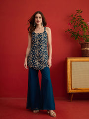 Grandeur & Majestic Artwork Embroidered Top with Palazzos