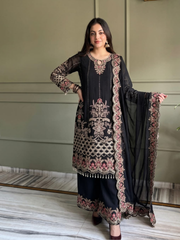 Black Georgette Embroiderd Palazzo Suit