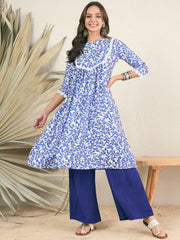 Women White Floral Printed Regular Kurta with Palazzos