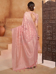 Pink Floral Woven Design Zari Saree