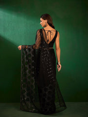Black Geometric Embroidered Sequined Saree