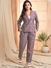 Mauve and beige Floral Woven Design Top & Trousers Ethnic Co-Ords