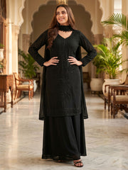 Black Chinon Wedding Wear Sharara Suit