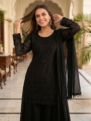 Black Chinon Party Wear Sharara Suit