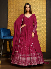 Pink Golden Foil Printed Anarkali Gown With Dupatta