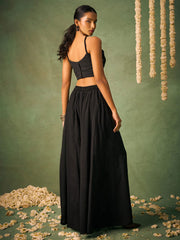 Black Khatli Work Blouse With Sharara and Cape