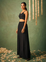 Black Khatli Work Blouse With Sharara and Cape