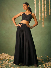 Black Khatli Work Blouse With Sharara and Cape