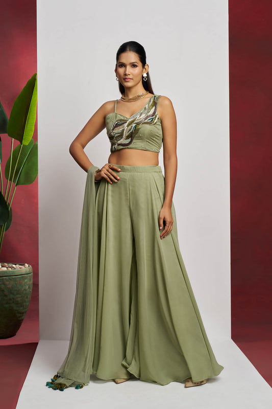 Green Khatli Work Party Wear Sharara Suit