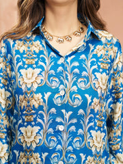 Blue And Yellow Digital Printed Silk Co-Ord Set