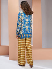 Blue And Yellow Digital Printed Silk Co-Ord Set