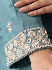 Premium Chinnon Blue Beads Embroidered Sharara Suit