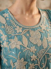 Premium Chinnon Blue Beads Embroidered Sharara Suit
