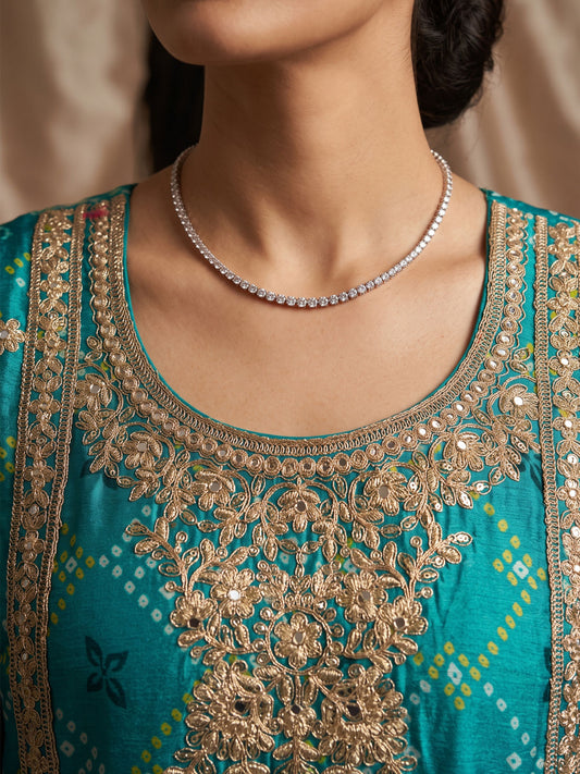 Teal Chinon Heavy Embroiderd Kalidar Palazzo Suit