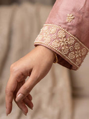 Premium Chinnon Pink Beads Embroidered Sharara Suit