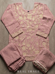 Premium Chinnon Pink Beads Embroidered Sharara Suit