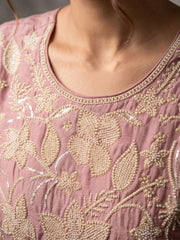 Premium Chinnon Pink Beads Embroidered Sharara Suit