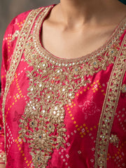 Pink Chinon Heavy Embroiderd Kalidar Palazzo Suit