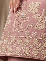 Premium Chinnon Pink Beads Embroidered Sharara Suit