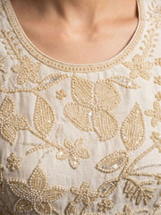 Premium Chinnon White Beads Embroidered Sharara Suit