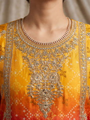 Yellow Chinon Heavy Embroiderd Kalidar Palazzo Suit