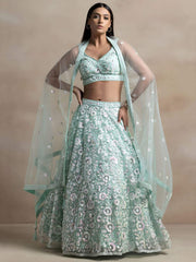 Blue Sequins Net Designer Lehenga Choli With Dupatta