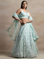 Blue Sequins Net Designer Lehenga Choli With Dupatta
