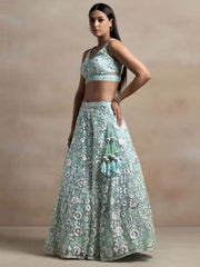 Blue Sequins Net Designer Lehenga Choli With Dupatta