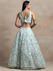 Blue Sequins Net Designer Lehenga Choli With Dupatta