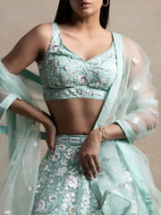 Blue Sequins Net Designer Lehenga Choli With Dupatta