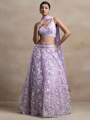 Lavender Sequins Net Designer Lehenga Choli With Dupatta